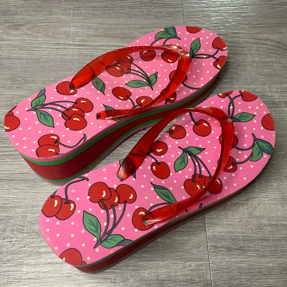 Wedged Cherry Flip Flops - Picture 2 of 4